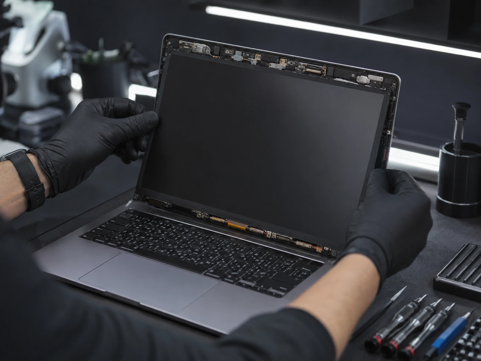 AI-assisted visualization of professional laptop screen replacement